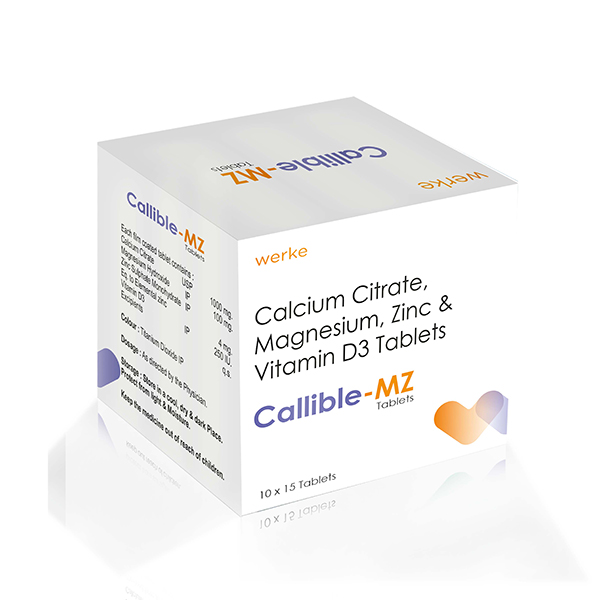 Calcium Carbonate Magnesium Zinc & Vitamin D3 Tablets - CALLIBLE MZ Tablets - Werke Health Care