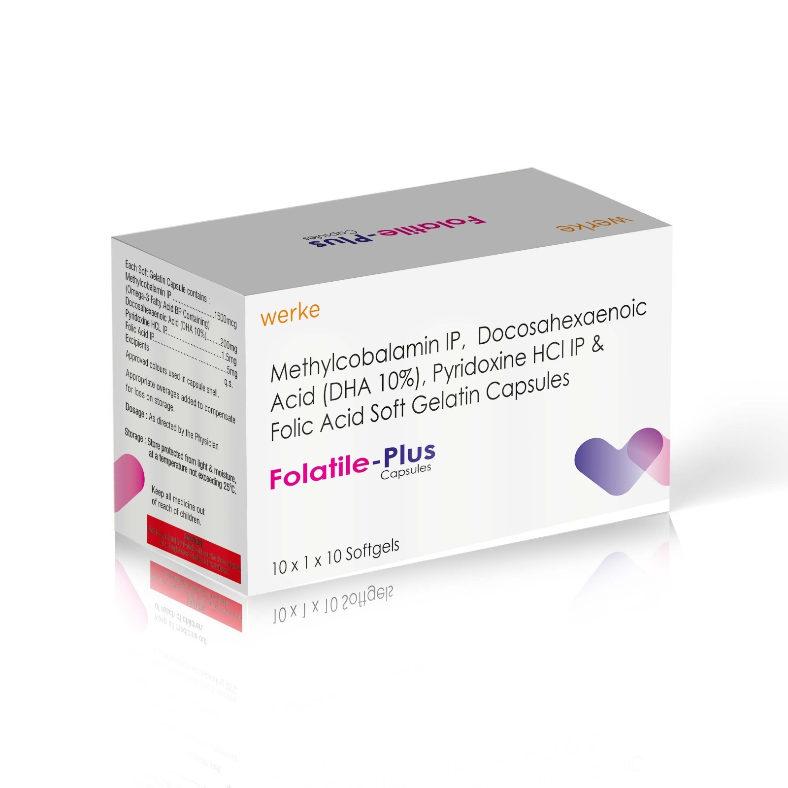 Methylcobalamin Folic Acid Pyridoxine Hydrochloride & DHA Soft Gelatin Capsules - FOLATILE PLUS Capsules - Werke Health Care
