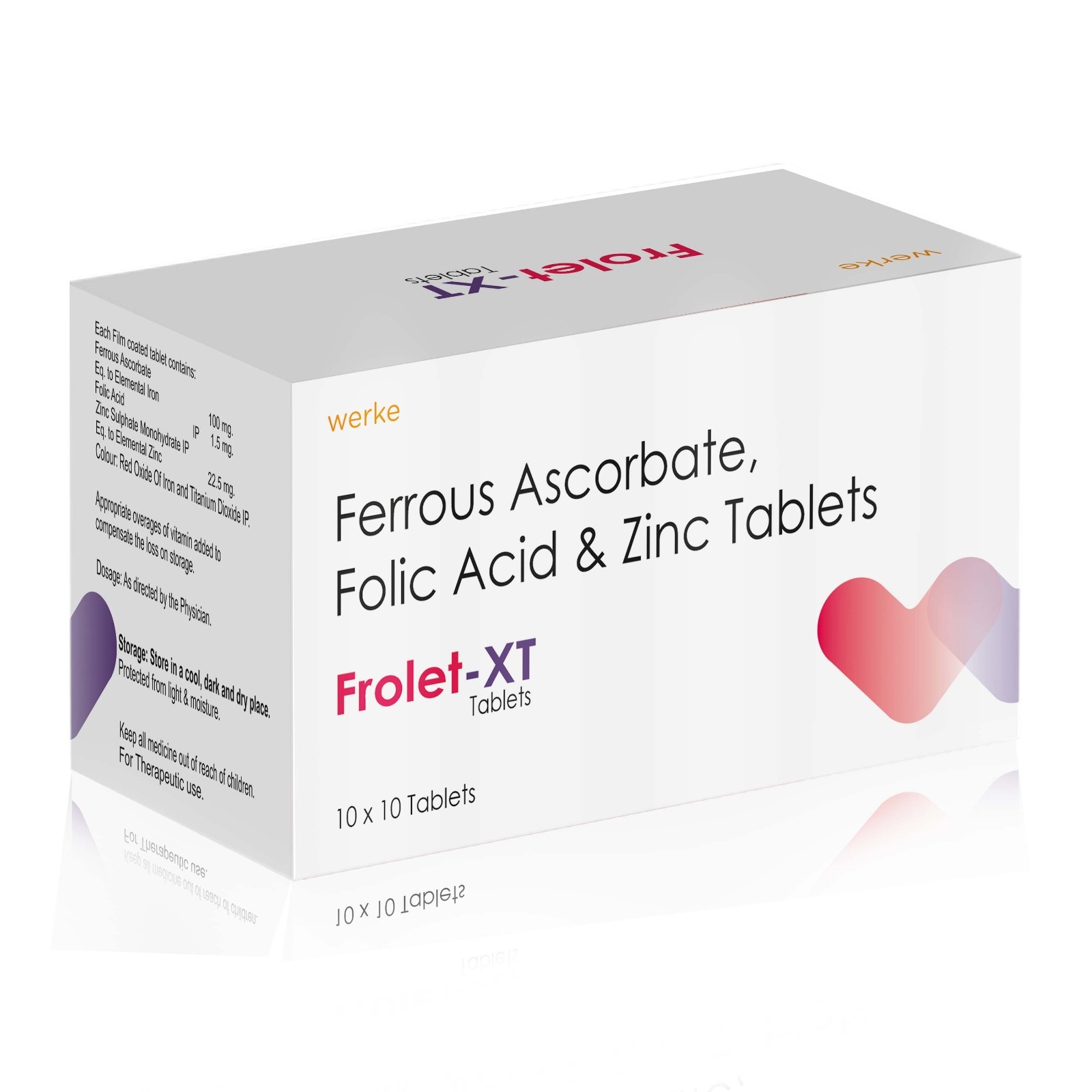 Ferrous Ascorbate Folic Acid & Zinc Tablets - FROLET XT Tablets - Werke Health Care