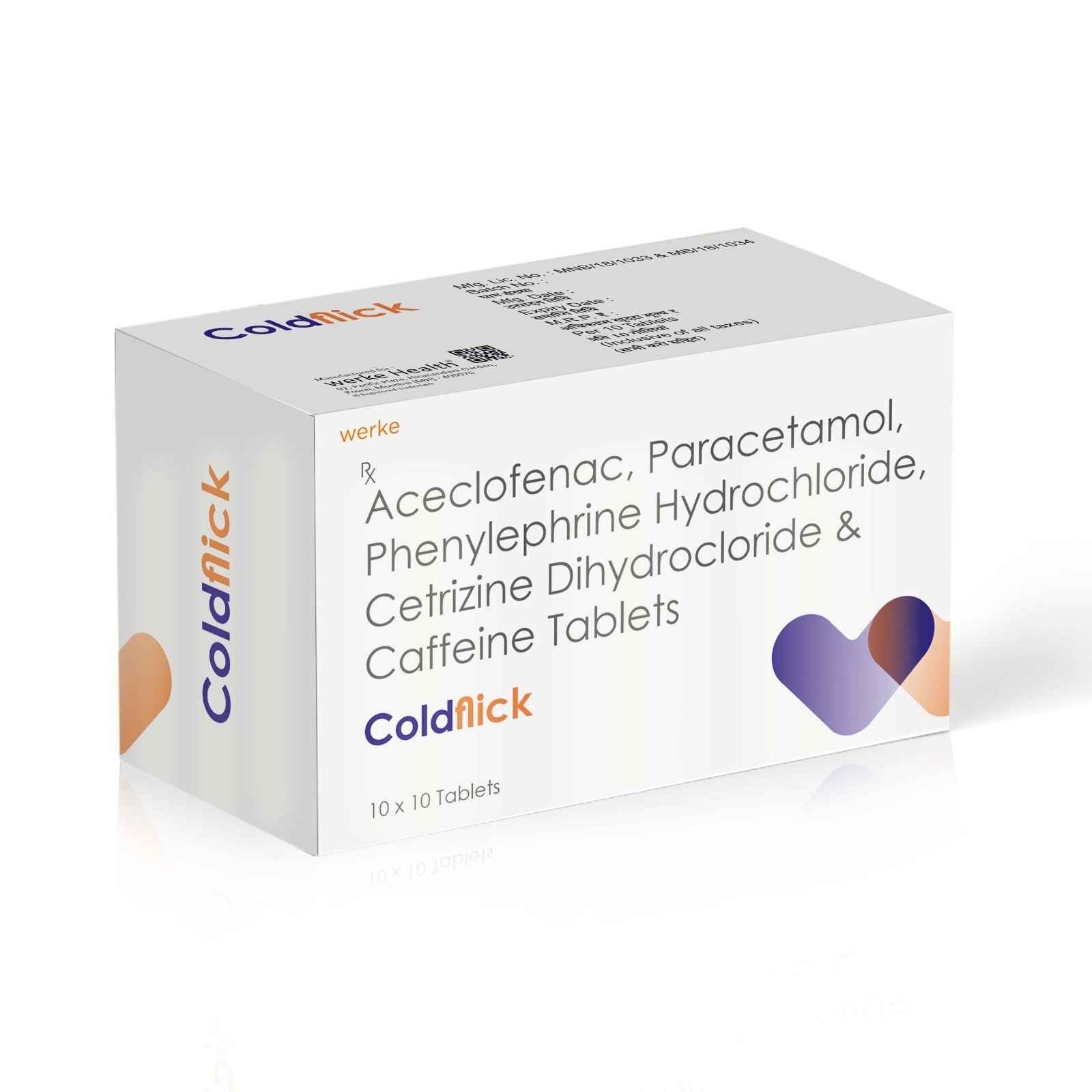 Aceclofenac, Paracetamol, Cetirizine Dihydrochloride, Phenylephrine Hydrochloride & Caffeine Tablets - COLDFLICK Tablets - Werke Health