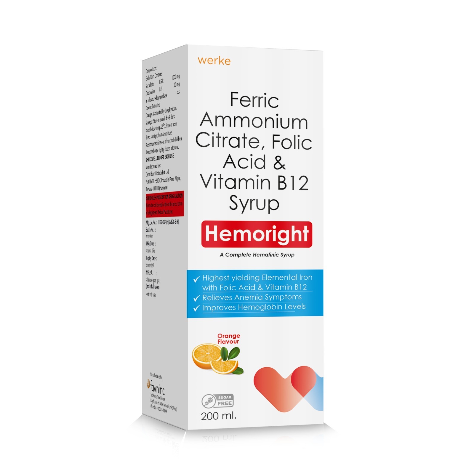 Haematinic Syrup Of Iron Folic Acid & Cyanocobalamin Syrup - HEMORIGHT Syrup - Werke Health Care
