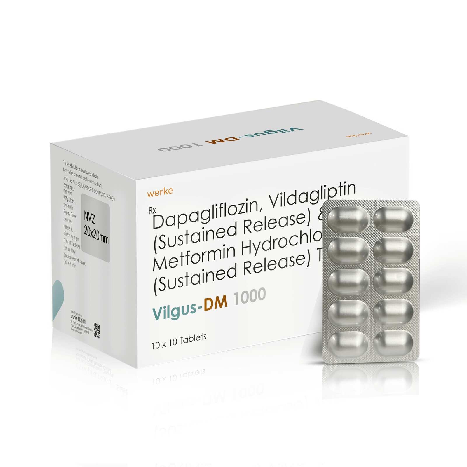 Dapagliflozin 10 MG + Vildagliptin 100 MG SR Vilgus DM 1000 by Werke Health used to control blood sugar levels well