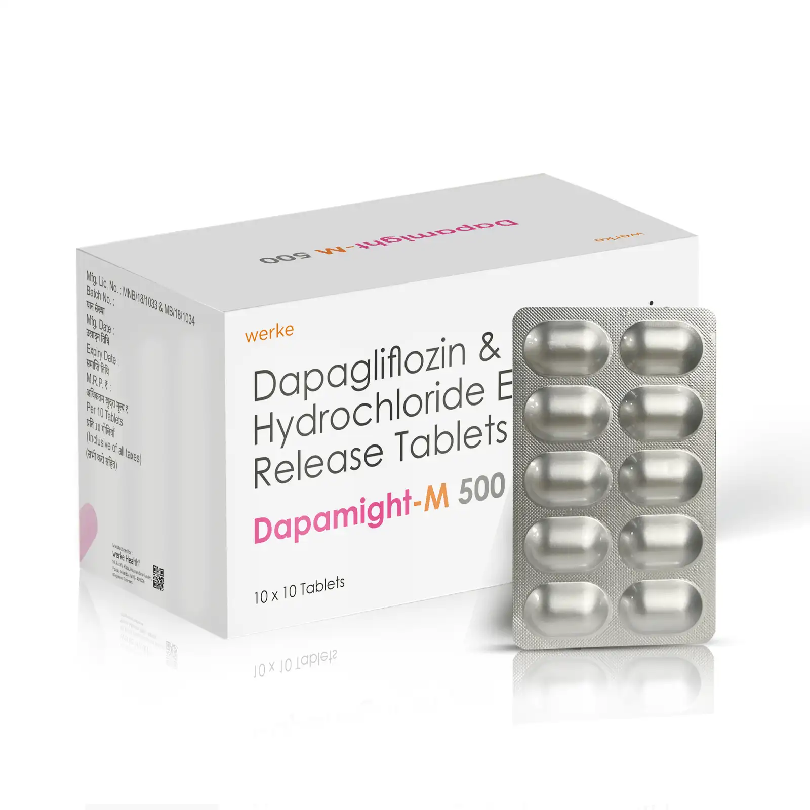 DAPAMIGHT M 500 - Dapagliflozin 10 mg+Metformin 500 mg SR by Werke HEalth used to type 2 diabetes mellitus